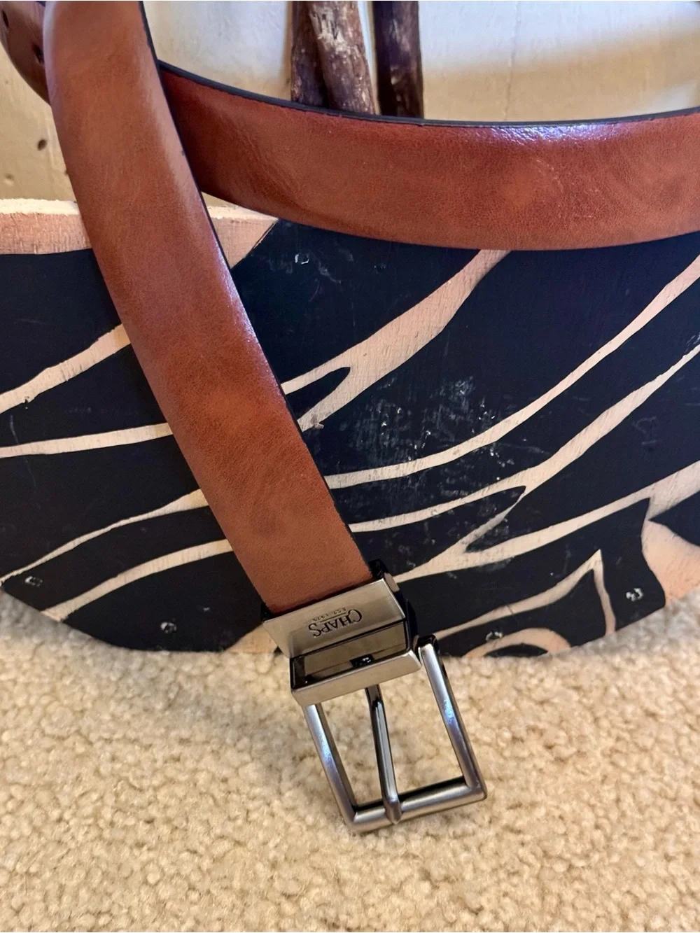 Chaps Brown Belt with Bronze-Tone Buckle